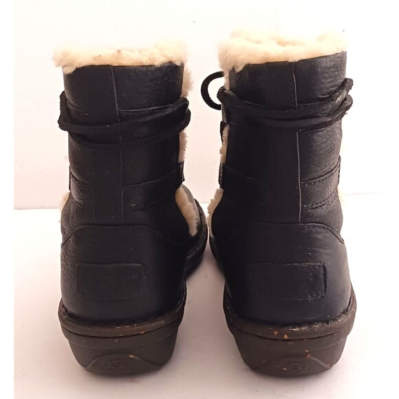 UGG Caspia 1932 Blk Leather Lace Up Ankle Boot Shearling Lined EU 38 US 7 - Picture 7 of 13